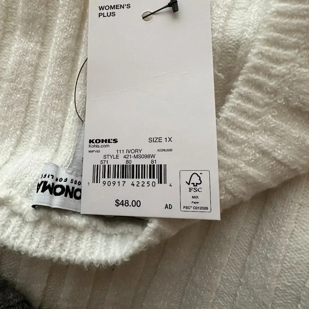 SONOMA X LAUREN IVORY RIB SWEATER DRESS SIZE 1X #503 - Picture 3 of 3